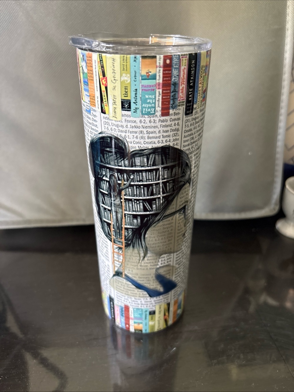 Book Art Stainless Tumbler - Multicolor Library Design NEW